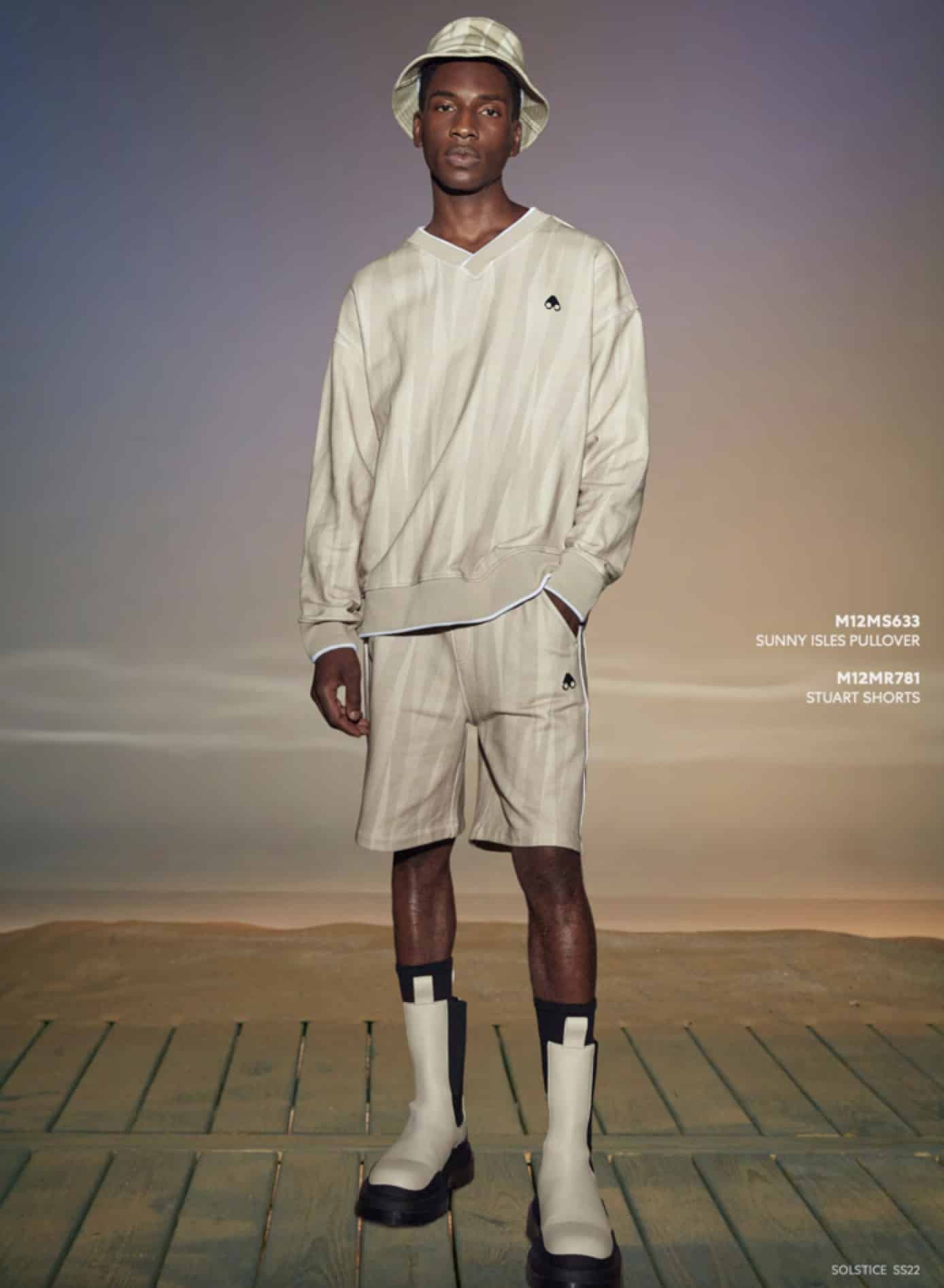 INSERT Moose Knuckles Spring Summer 2022 New Collection Sunny Isles Pullover (Sand Multi) Stuart Shorts (Sand Multi)